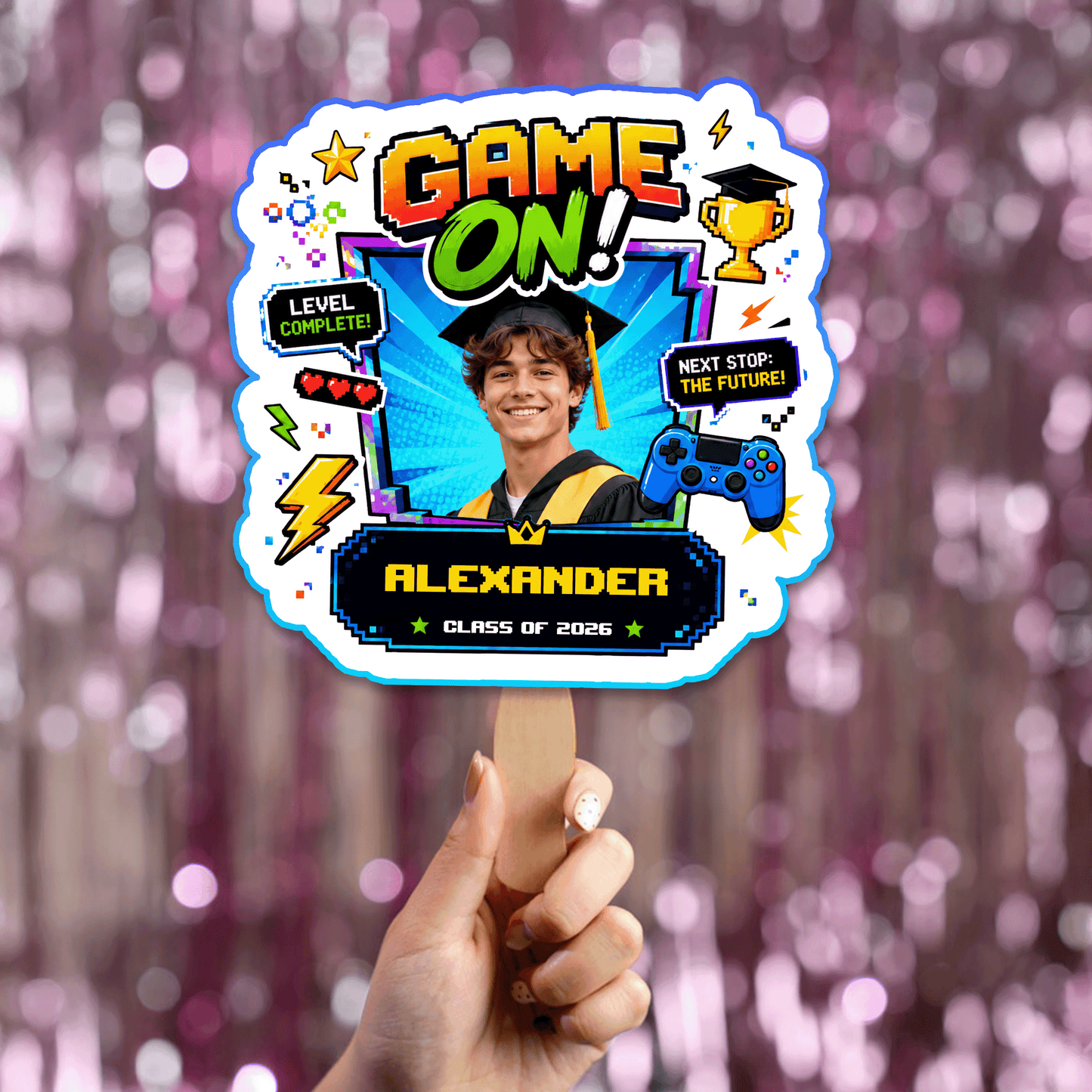Personalized Game On Custom Shape Photo Hand Fan, Graduation Fan with Photo & Name