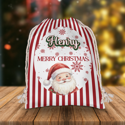 Personalized Cute Santa Pattern Christmas Sack with Custom Name