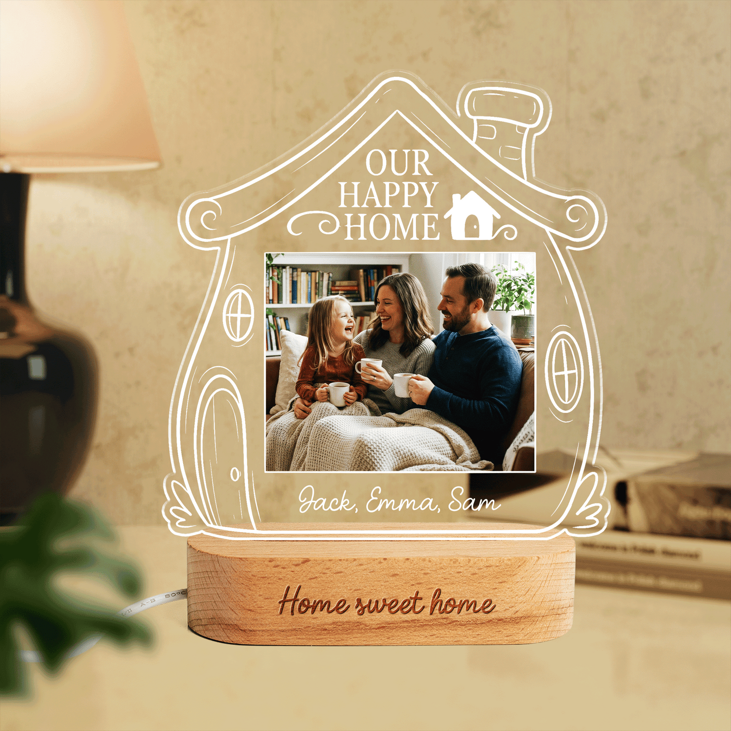 Personalized Our Happy Home Photo Night Light – Custom Family Photo LED Acrylic Lamp