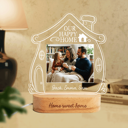 Personalized Our Happy Home Photo Night Light – Custom Family Photo LED Acrylic Lamp