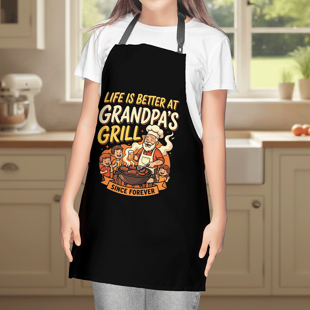 Life Is Better At Grandpa's Grill Apron – Funny BBQ Grilling Apron Gift for Grandpa
