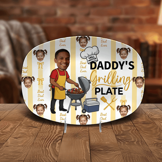 Personalized “Best Dad Ever” Daddy’s Grilling Plate – BBQ Decorative Keepsake
