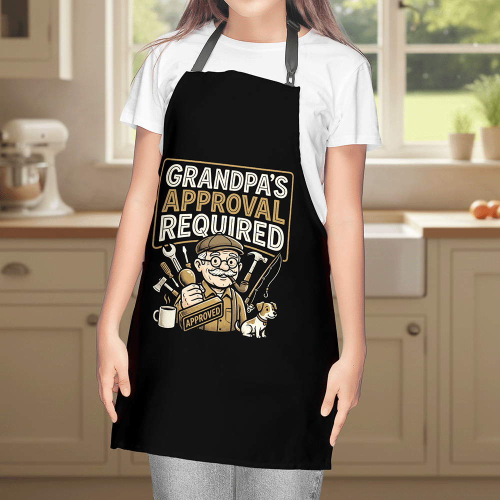 Grandpa Approval Required Apron – Funny BBQ & Cooking Apron Gift for Grandpa