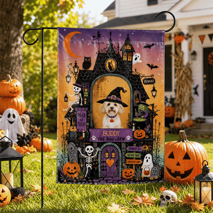 Personalized Haunted House Pet Witch Custom Photo Double Sided Outdoor Garden Flag Custom Pet Name Yard Banner