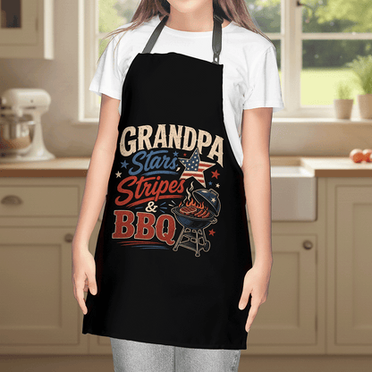 Grandpa Stars Stripes and BBQ Apron – Patriotic BBQ Grilling Apron Gift for Grandpa