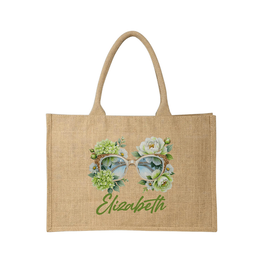 Personalized Sunglass Floral Linen Tote – Custom Name Bag