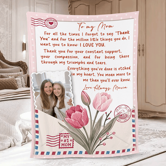 A Letter From Our Heart Personalized Photo Blanket – Mother’s Day Gift for Mom & GrandmaCustom Family Keepsake