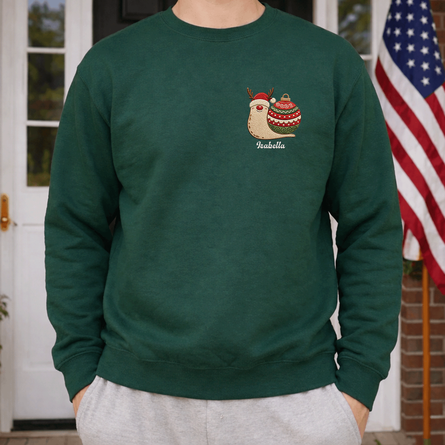 Personalized Embroidered Christmas Snail Sweatshirt with Custom Name
