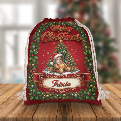 Personalized Teddy Bear Christmas Sack with Custom Photo