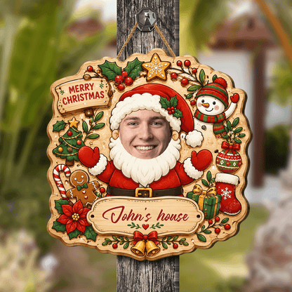 Personalized Custom Face Santa Claus Christmas Custom Shape Wood Sign, Custom Photo Head Santa Snowman Reindeer Wooden Hanging Plaque, Holiday Door & Wall Decor Family Gift