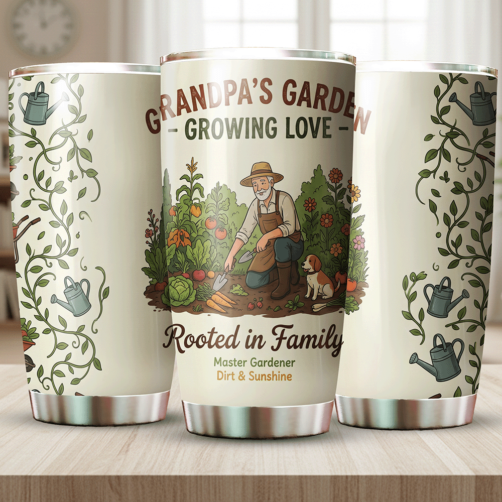 Grandpa's Garden Growing Love 20oz Tumbler – Stainless Steel Travel Mug Gift for Grandpa
