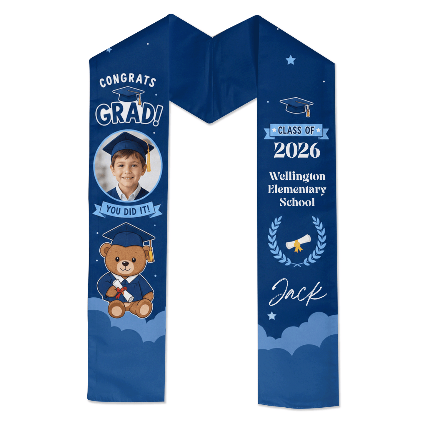 Personalized Congrats Grad You Did It Blue Kid Graduation Stole – Custom Name