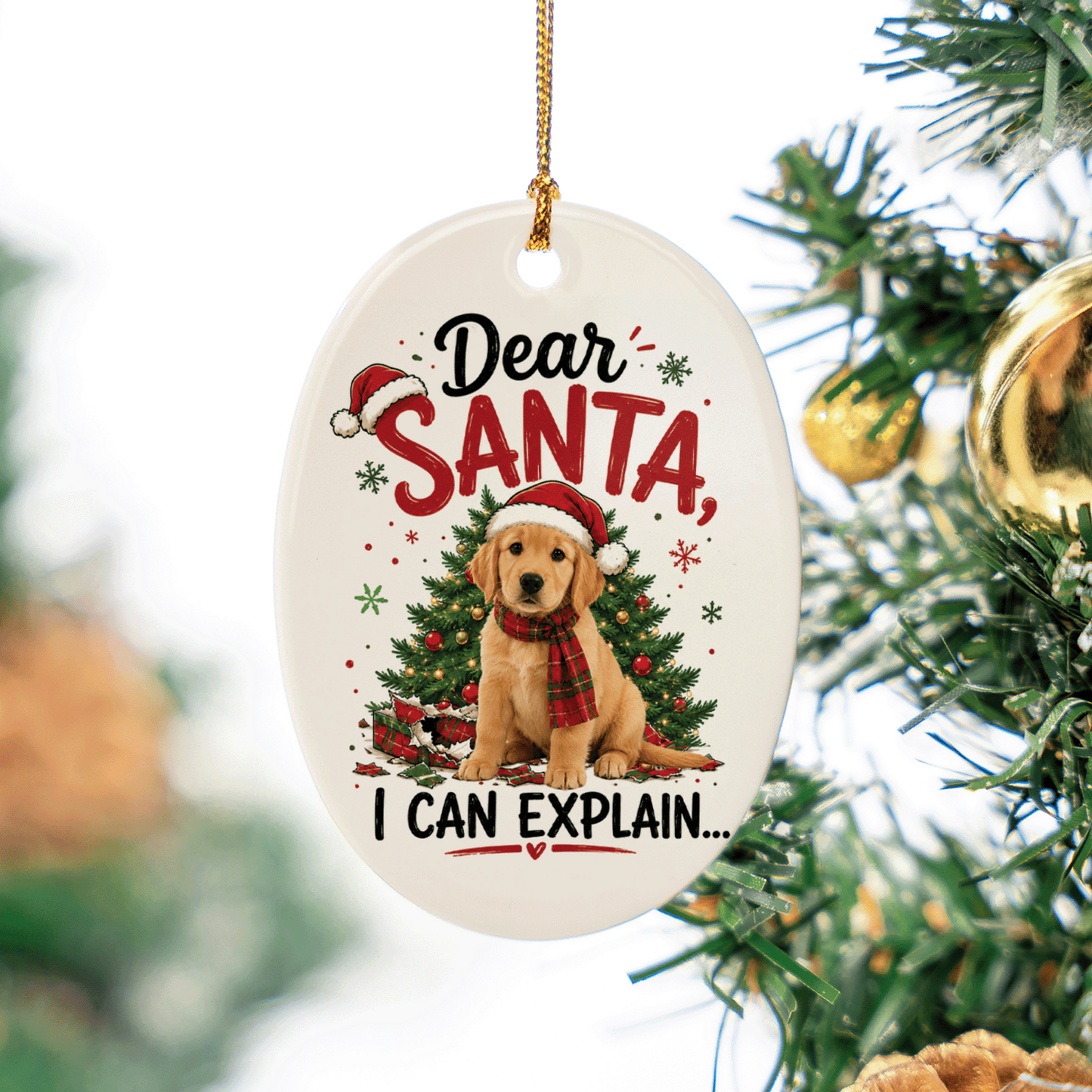 Personalized Dear Santa I Can Explain Pet Oval Ceramic Ornament, Custom Pet Photo Christmas Gift