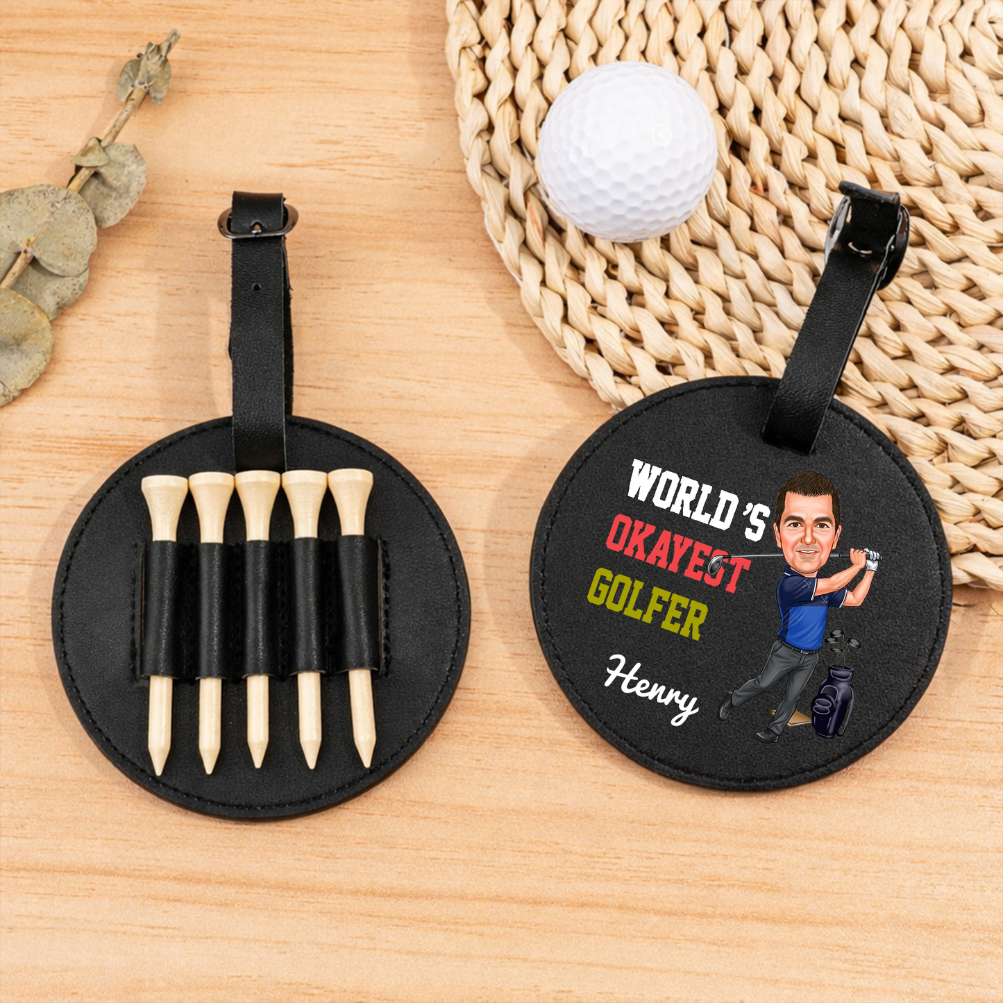 Personalized Leather Golf Bag Tag for Dad – “King of the Green” Custom Gift