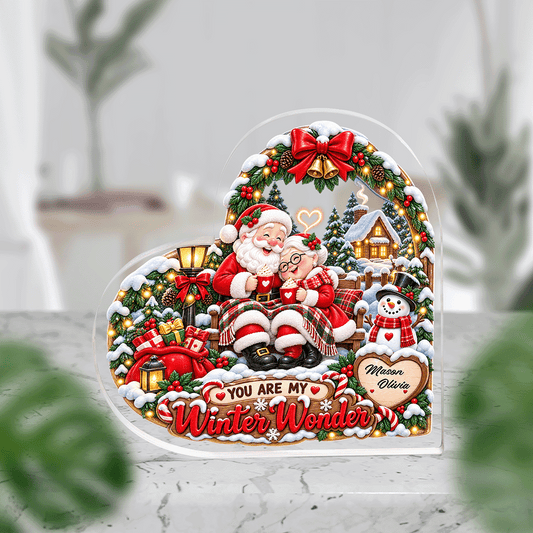 Personalized You Are My Winter Wonder Couple Santa Acrylic Heart Plaque