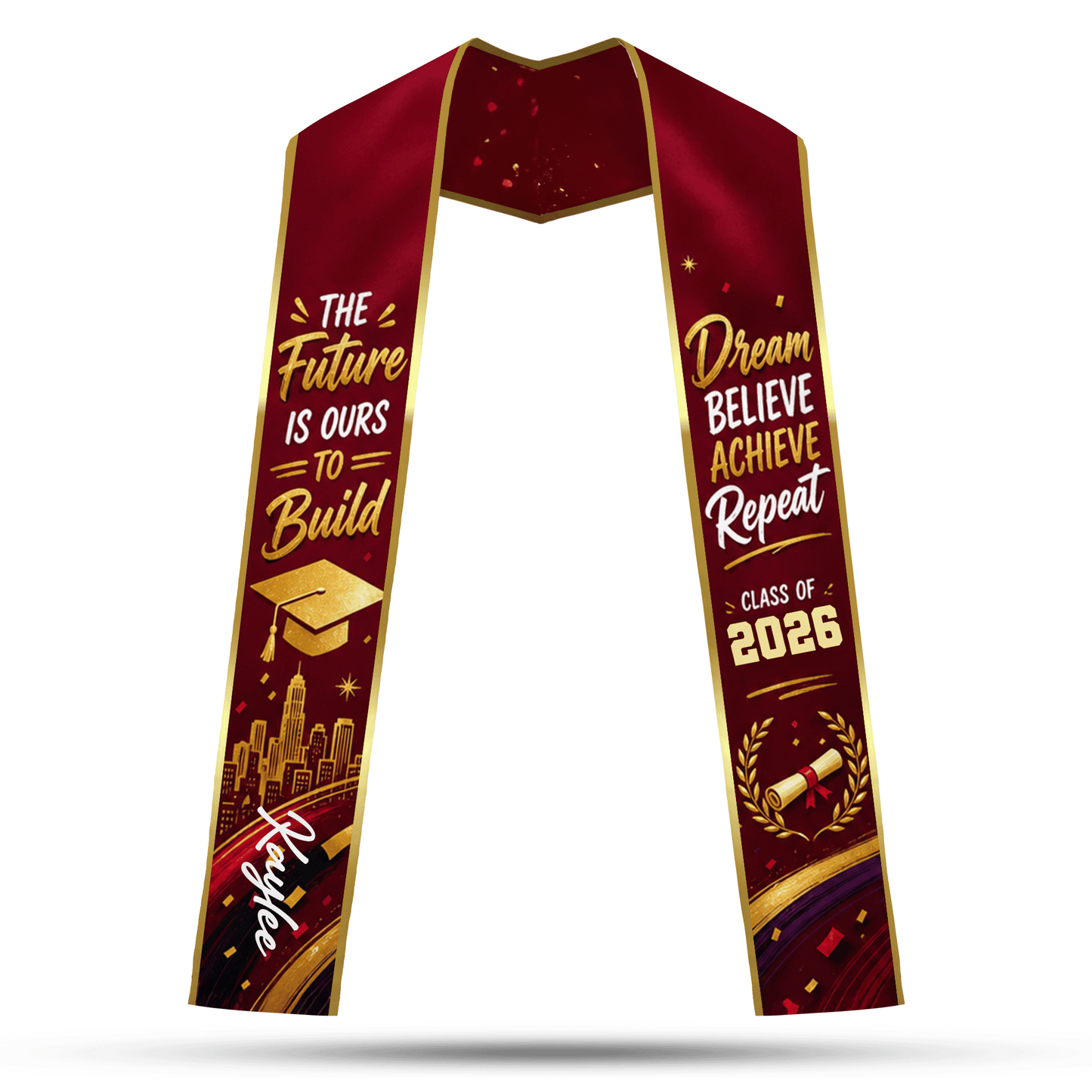 Personalized The Future Is Ours to Build Dream Believe Achieve Repeat Graduation Stole – Custom Photo and Name