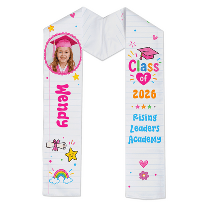 Personalized Cute Notebook Theme Kid Graduation Stole – Name and Photo