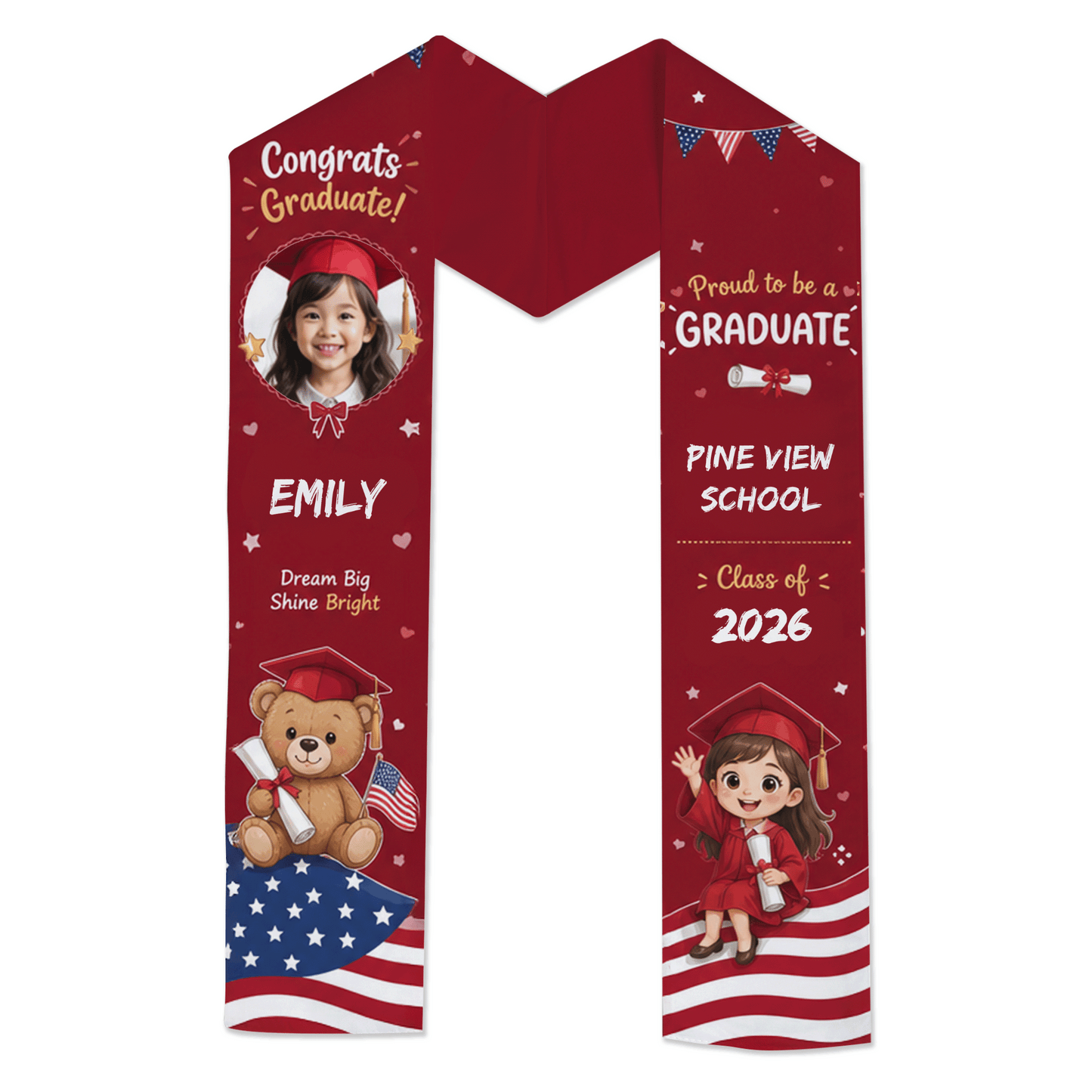 Personalized Dream Big Shine Bright Kid Graduation Stole – Custom Name