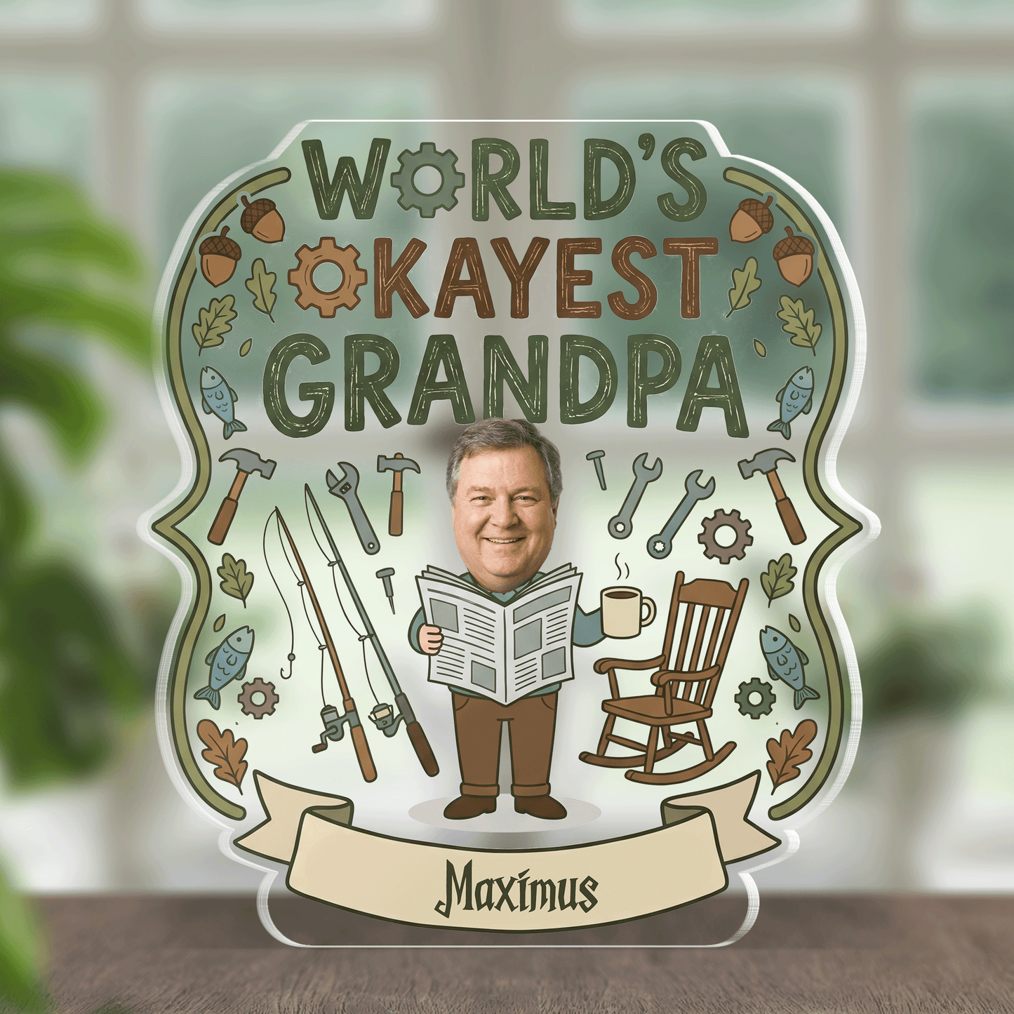 Personalized Worlds Okayest Grandpa Acrylic Plaque - Funny Custom Photo Gift