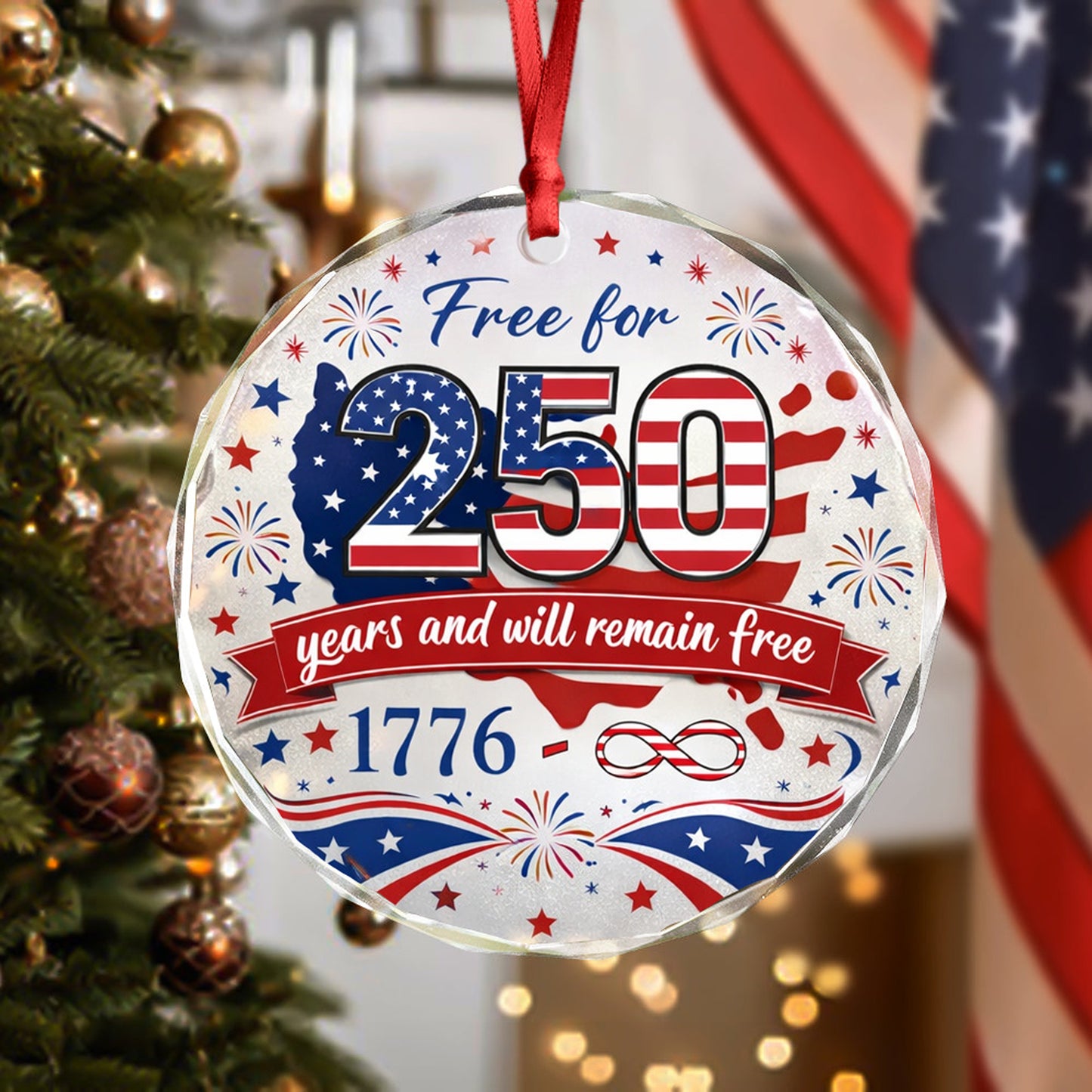 Free for 250 Years Glass Ornament – Patriotic USA 1776–2026 Keepsake
