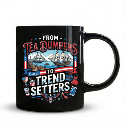 From Tea Dumpers to Trend Setters 250th Anniversary USA Black Mug – Personalized America 1776-2026 Mug