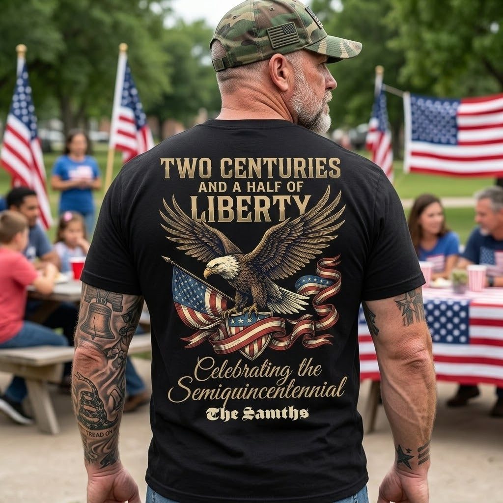 250 Years Of Freedom USA Eagle Shirt Two Centuries And A Half Of Liberty Patriotic Back Tee