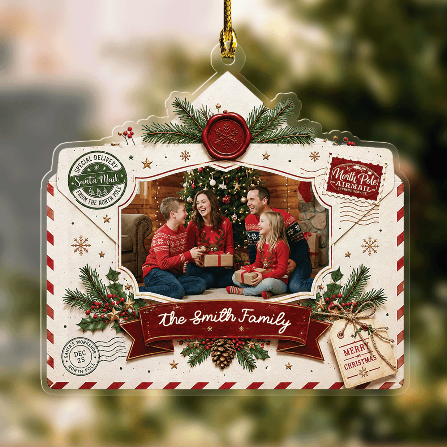 Personalized Christmas Envelope Acrylic Christmas Ornament, Custom Photo Holiday Gift