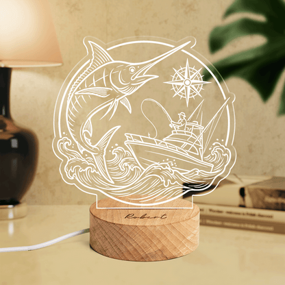 Personalized Fishing Dad Photo Night Light – Custom Name LED Acrylic Lamp Gift for Dad