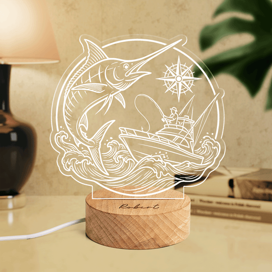 Personalized Fishing Dad Photo Night Light – Custom Name LED Acrylic Lamp Gift for Dad
