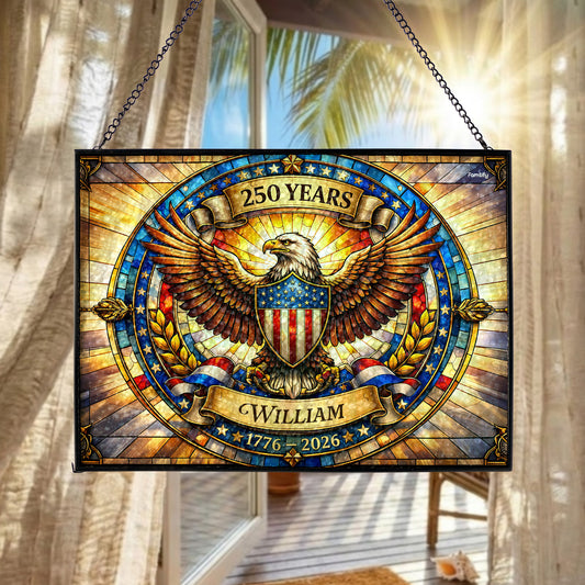 Personalized USA 250 Years Eagle Stained Glass Suncatcher – Patriotic Window Hanging 1776–2026