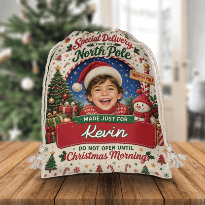 Personalized Special Delivery Do Not Open Until Christmas Morning Christmas Sack with Custom Name