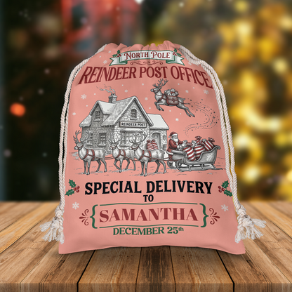 Personalized Reindeer Post Office Christmas Sack with Custom Name