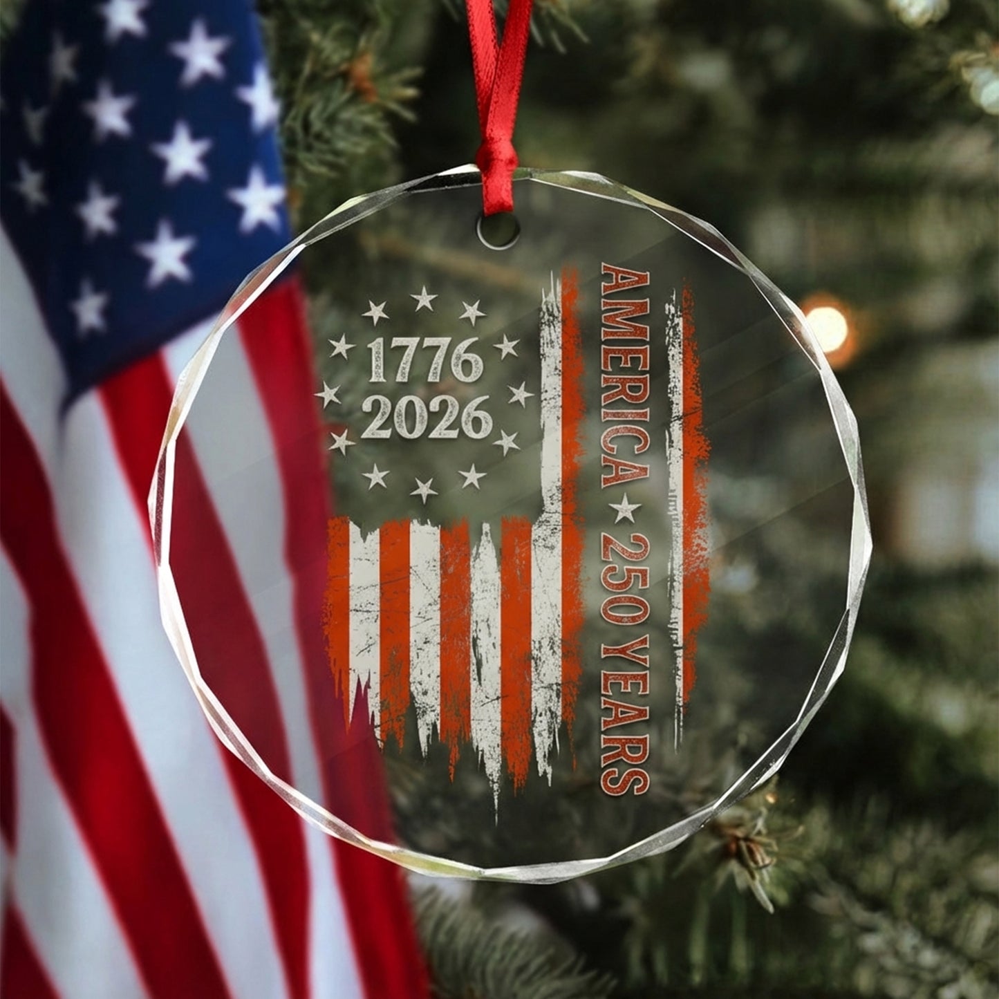America 250th Anniversary Glass Ornament – USA Patriotic Keepsake 1776–2026