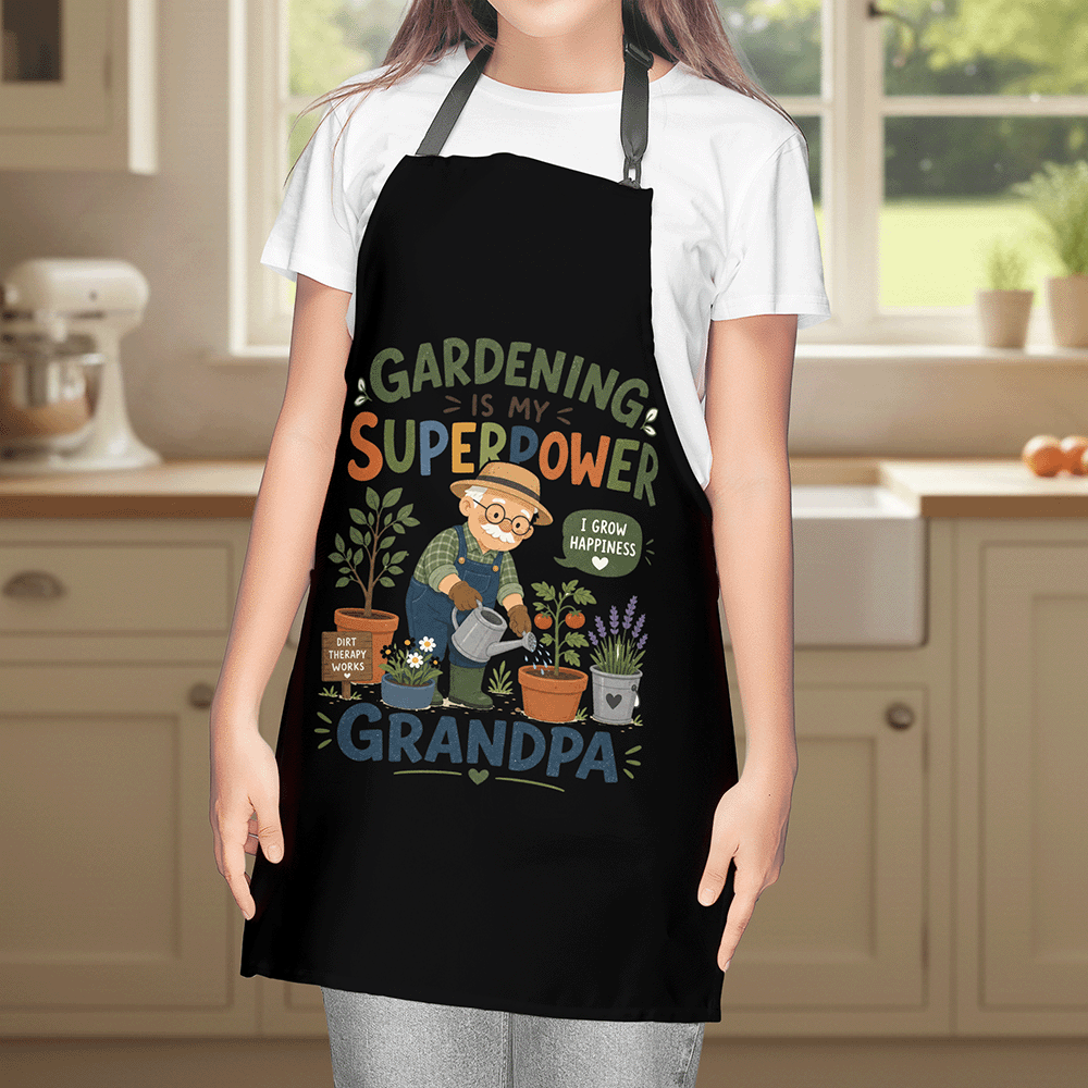 Gardening Is My Superpower Grandpa Apron – Funny Gardening Apron Gift for Grandpa