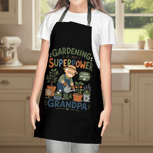 Gardening Is My Superpower Grandpa Apron - Funny Gardening Apron Gift for Grandpa