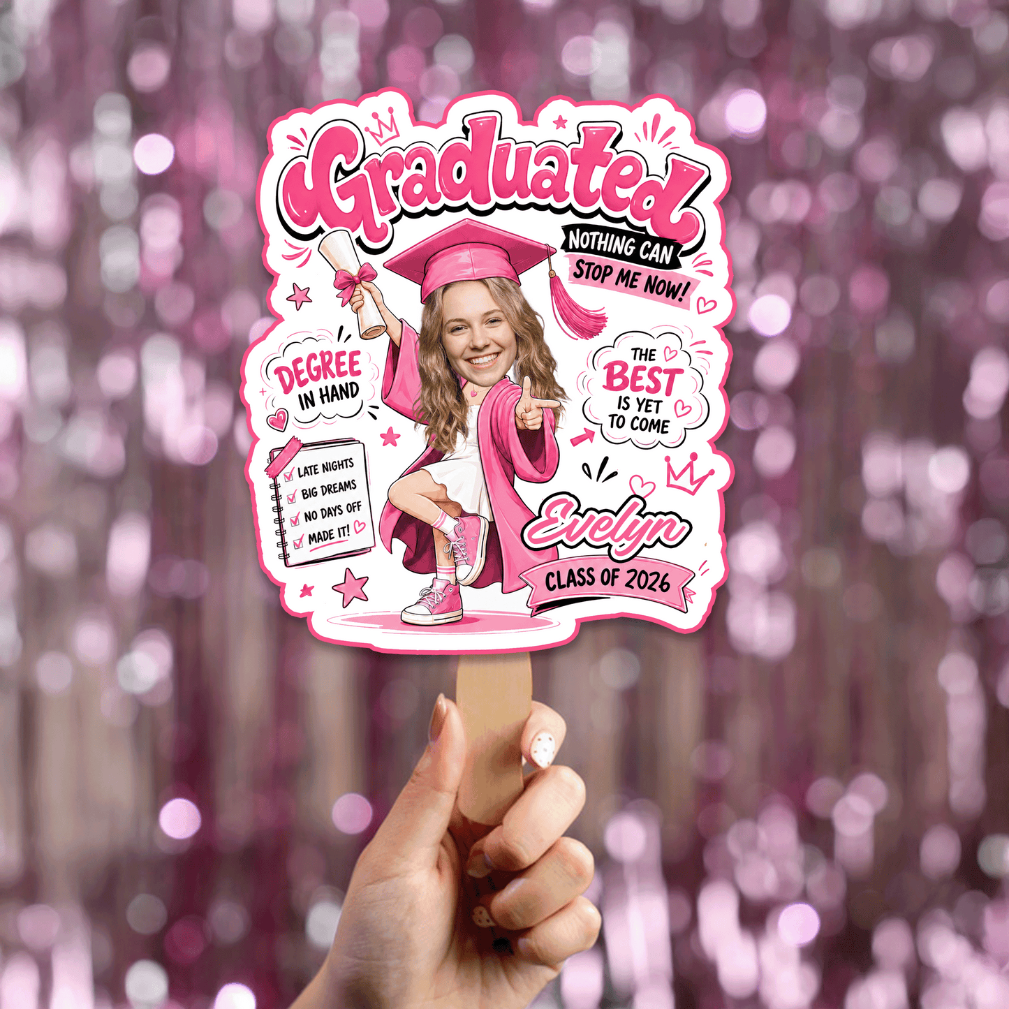 Personalized Nothing Can Stop Me Now Custom Shape Photo Hand Fan, Graduation Fan with Photo & Name