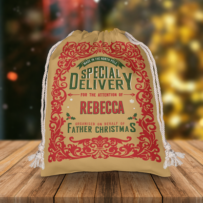 Personalized Special Delivery for the Attention of Christmas Sack with Custom Name