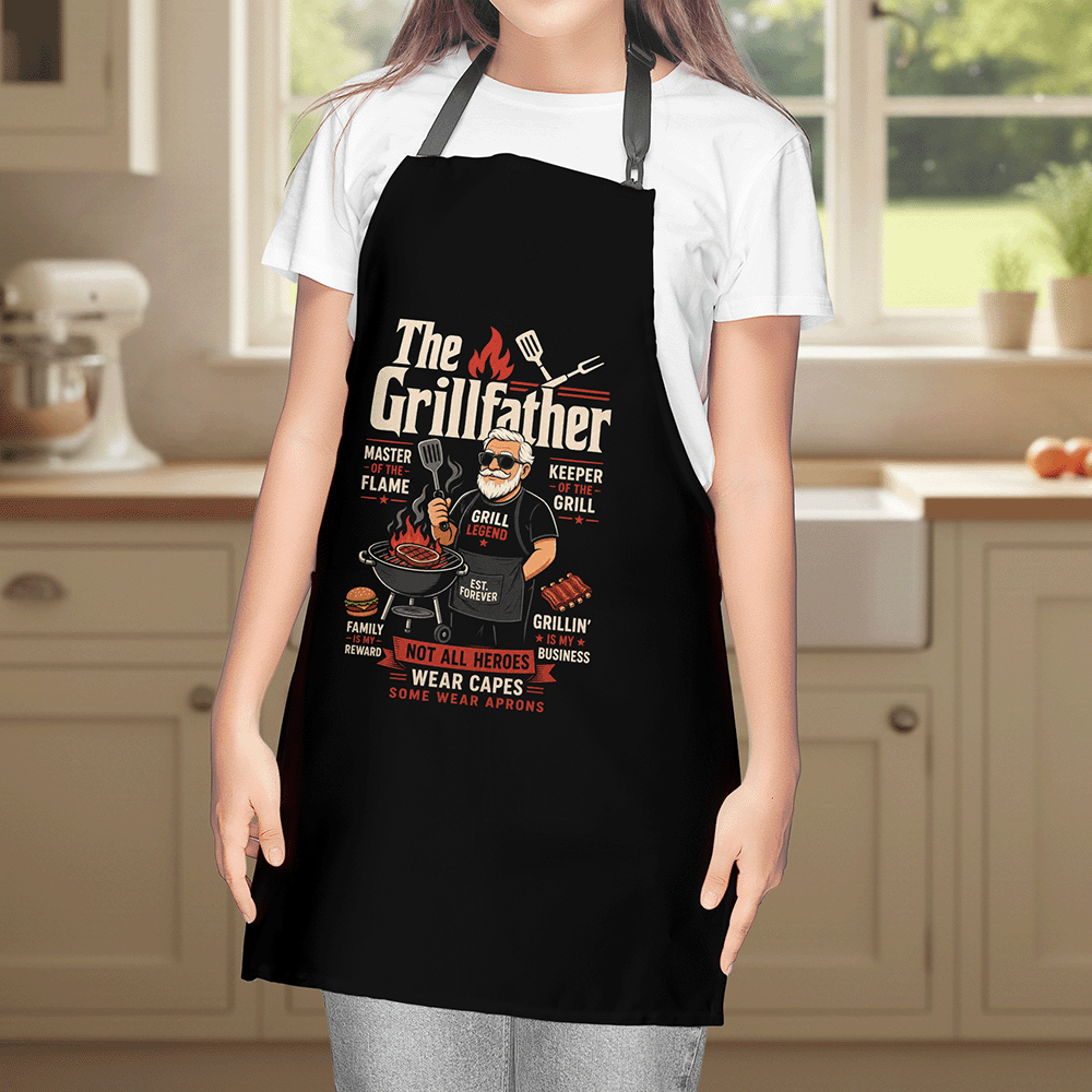 The Grillfather Apron – Funny BBQ Grilling Apron Gift for Grandpa