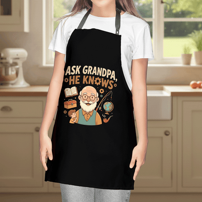 Ask Grandpa, He Knows Apron – Funny BBQ Grilling Apron Gift for Grandpa