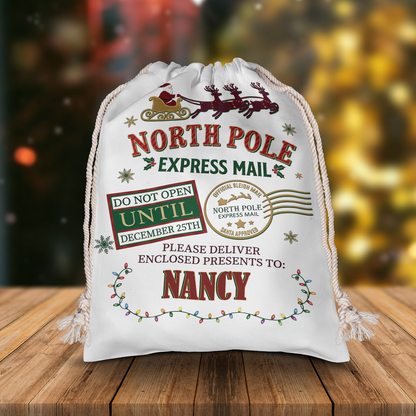Personalized North Pole Express Mail Christmas Sack with Custom Name