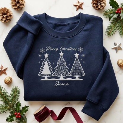 Personalized Merry Christmas Embroidered Christmas Tree Sweatshirt