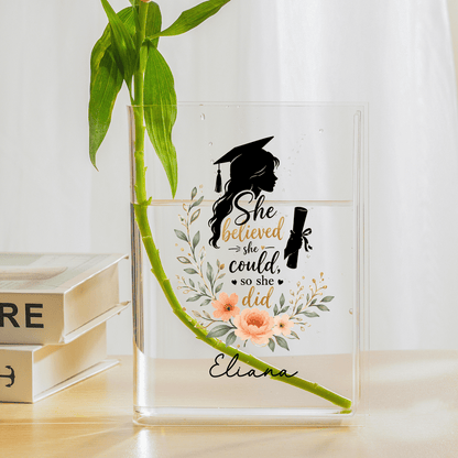Personalized She Believed She Could So She Did Acrylic Book Vase with Custom Name