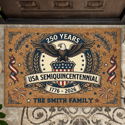 Personalized Family Name USA 250th Anniversary Doormat 1776-2026 Patriotic Welcome Mat