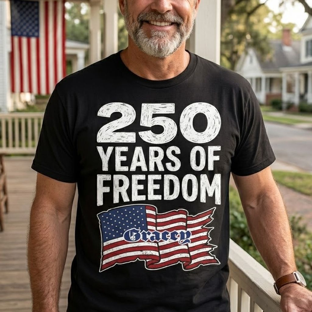 250 Years of Freedom Shirt – Patriotic USA Flag Front Print 4th of July 2026 Personalized Tee
