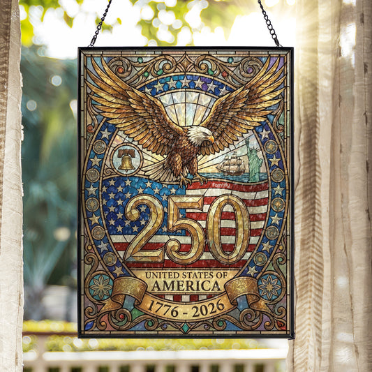 USA 250th Anniversary Eagle Stained Glass Suncatcher Patriotic Window Hanging Decor 1776 to 2026