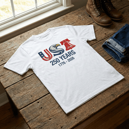 America 250th Anniversary Embroidered T-Shirt – Liberty Eagle Patriotic Shirt