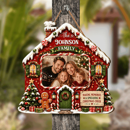 Personalized Gingerbread House Photo Custom Shape Wood Sign, Custom Family Picture Name Making Memories Wooden Hanging Plaque, Festive Christmas Door & Wall Decor Family Gift