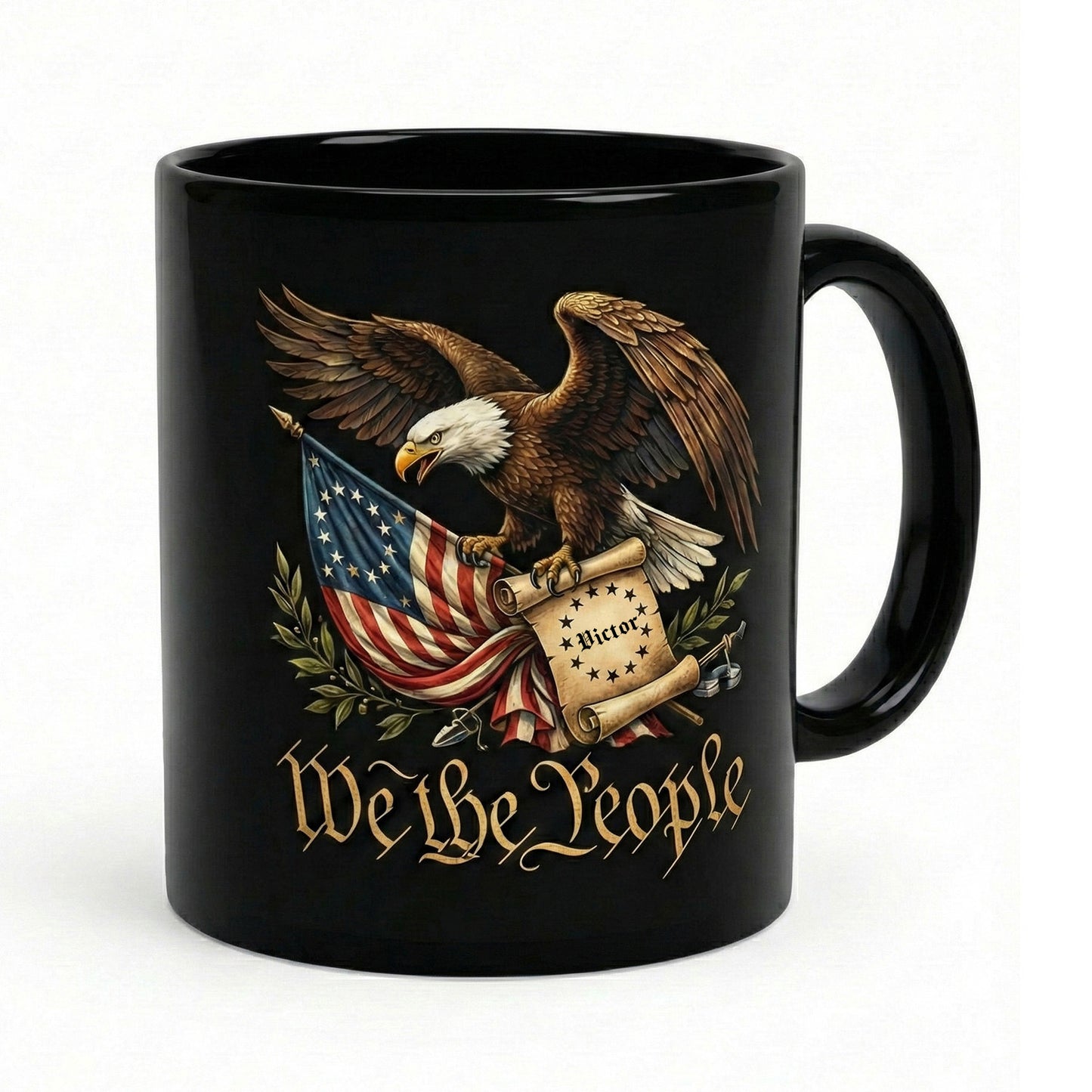 We The People 1776 Patriotic Eagle Black Mug – Personalized American Flag Freedom Mug