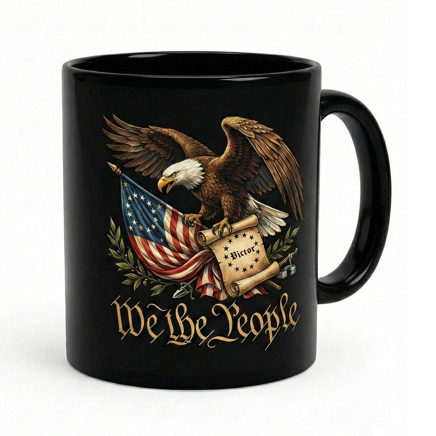 We The People 1776 Patriotic Eagle Black Mug – Personalized American Flag Freedom Mug