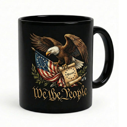 We The People 1776 Patriotic Eagle Black Mug – Personalized American Flag Freedom Mug